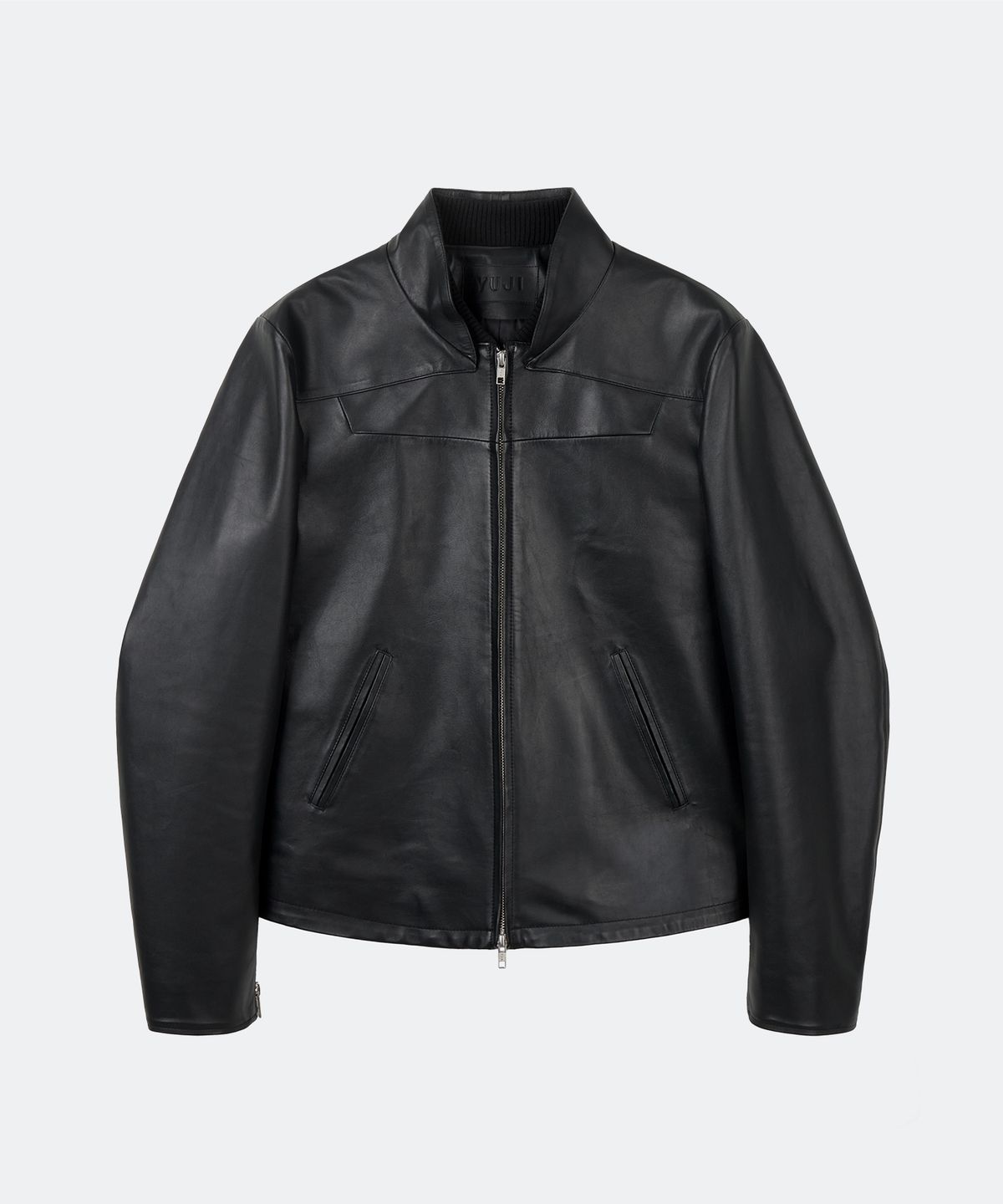 유지(YUJI) LAYERED COLLAR LEATHER JACKET BLACK