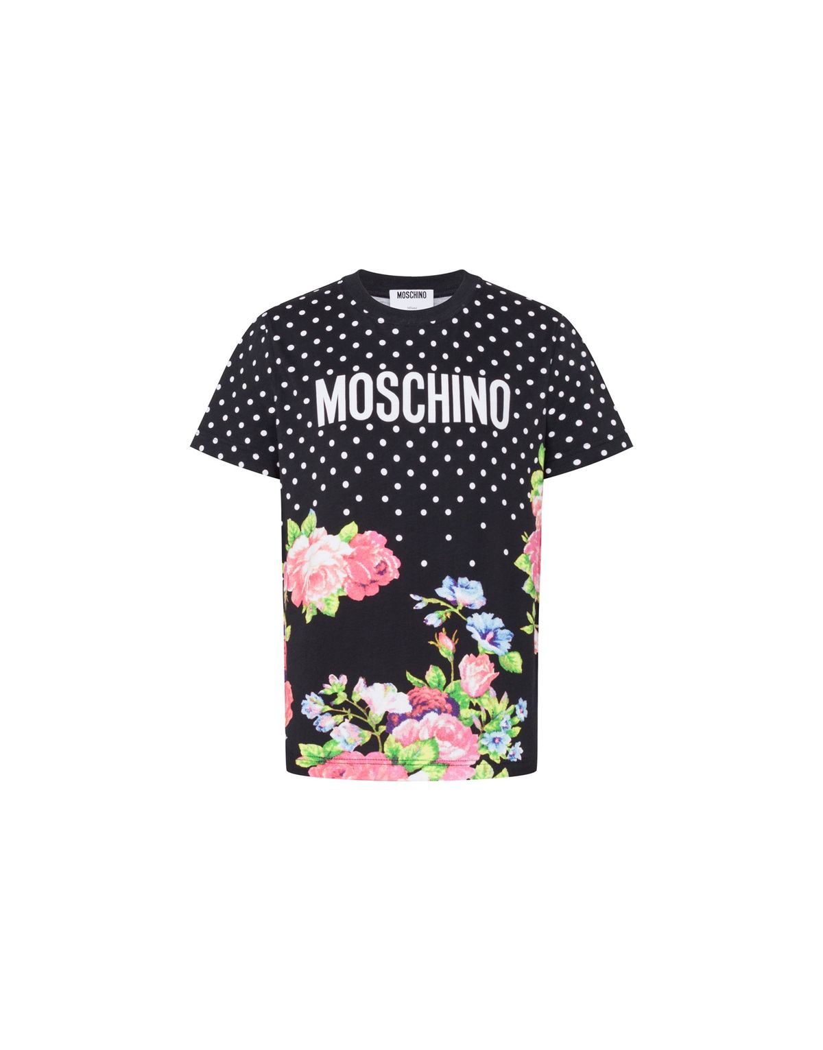 모스키노(MOSCHINO) 도트 플라워 코튼 저지 티셔츠