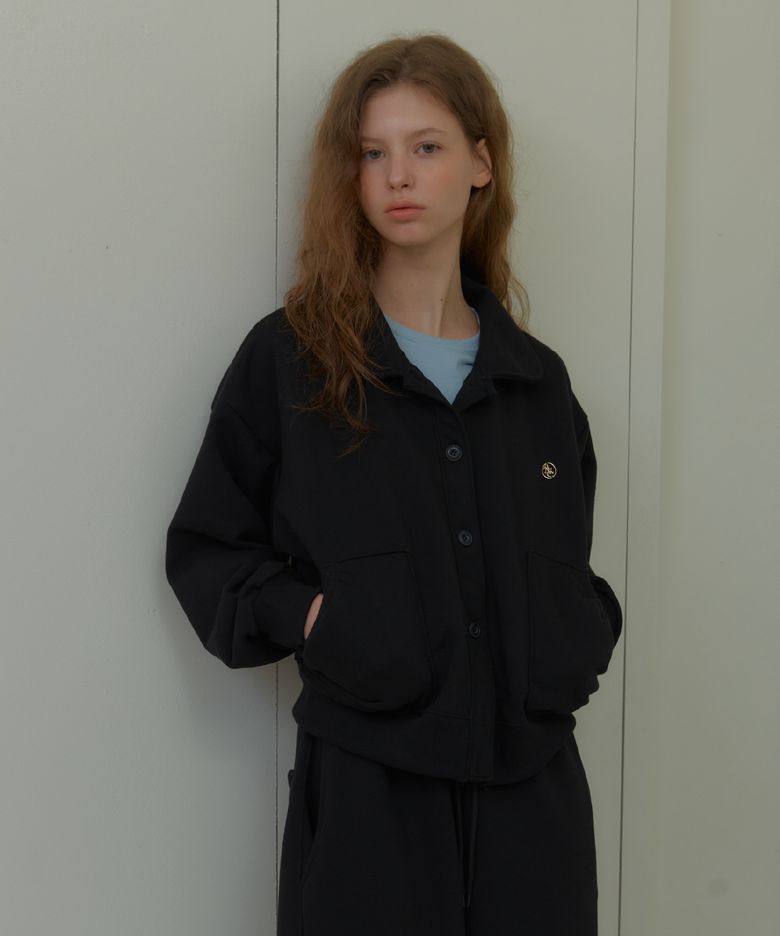 ANC BUTTON COLLAR SWEAT CARDIGAN_BLACK