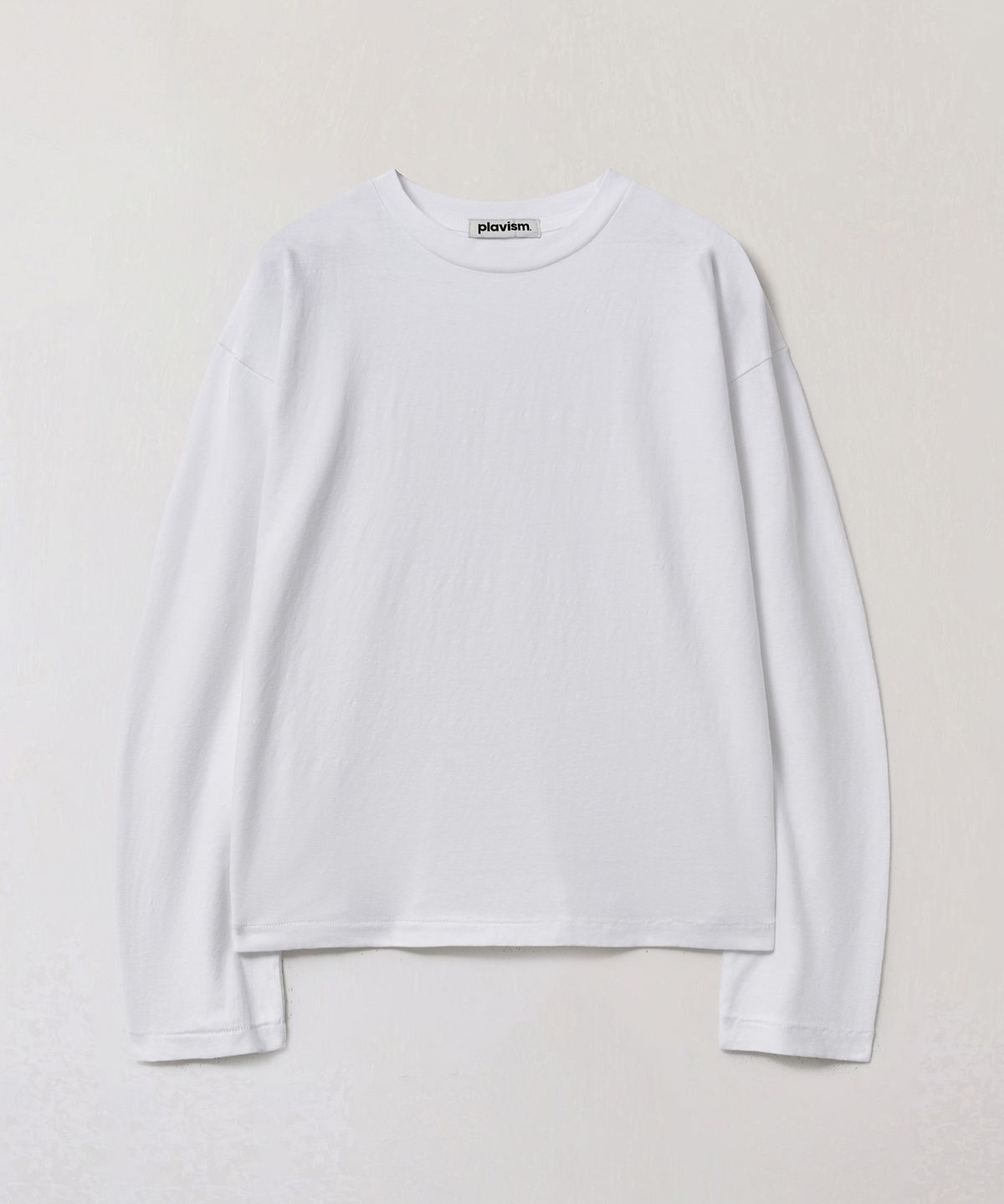 플라비즘(PLAVISM) Women Plain Relaxed Long Sleeve T-Shirt -White