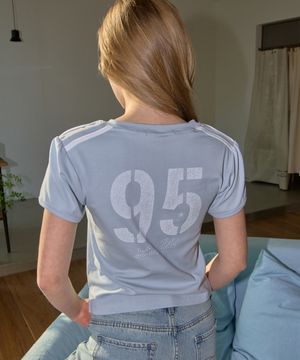 95 브이 넥 치어링 티-블루