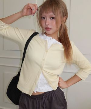 에센셜 3/4 슬리브 가디건-옐로우