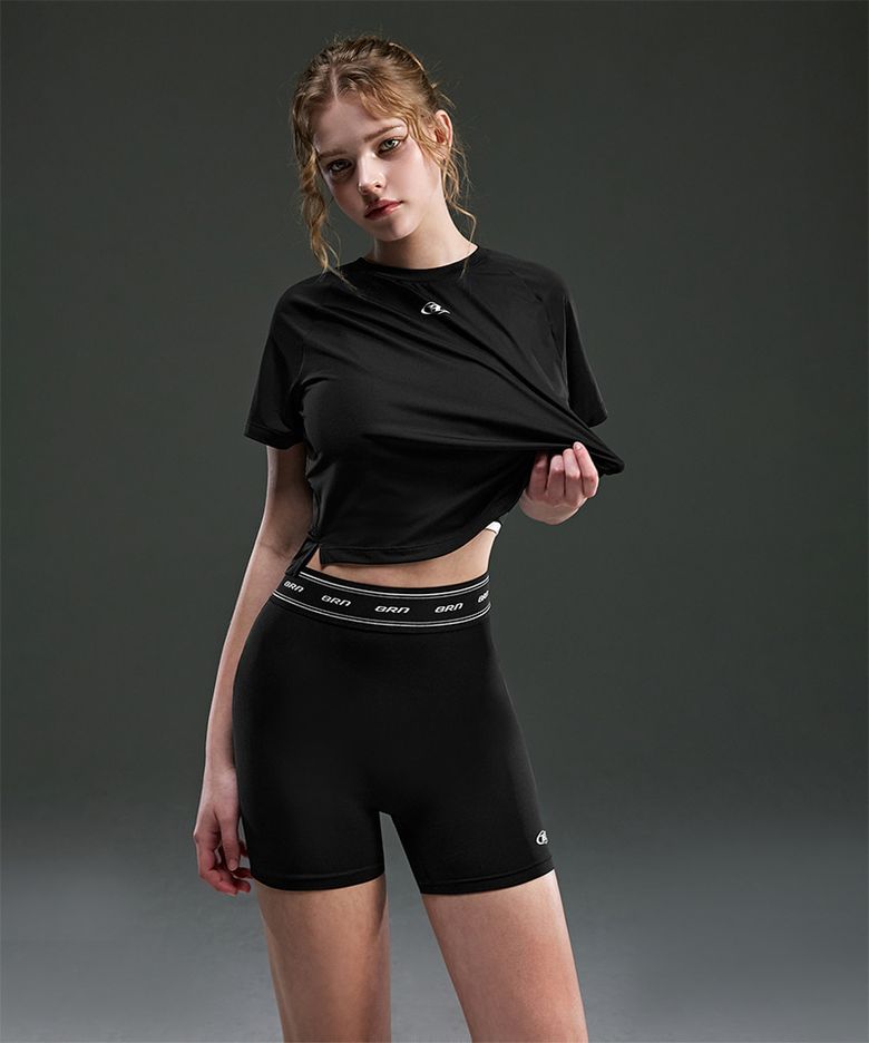 W DOUBLE LINE BAND 3.5 BIKER SHORTS [BLACK]