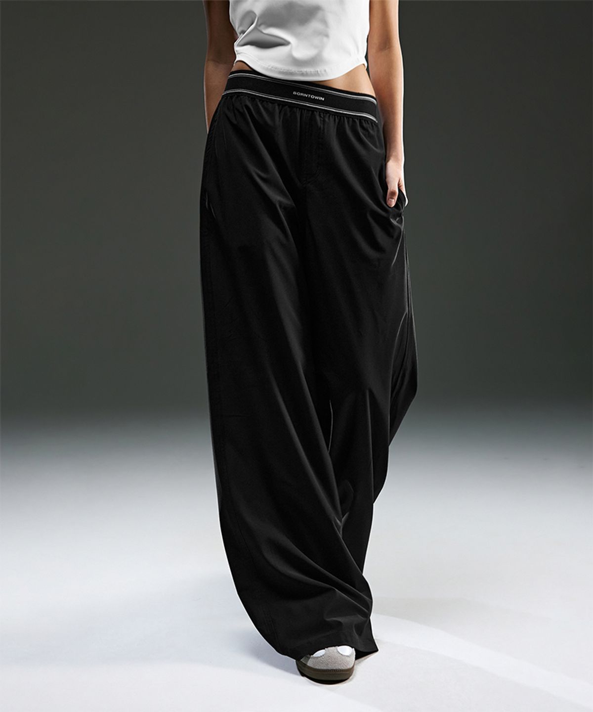 본투윈(BORN TO WIN) W DOUBLE LINE BAND WIDE PANTS [BLACK]