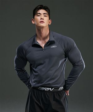 SYMBOL B SEMI MUSCLE FIT HALF ZIP-UP LONG SLEEVE [CHARCOAL]