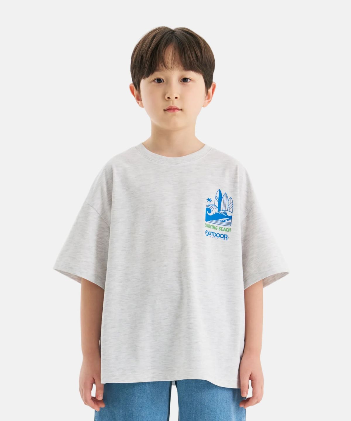 아웃도어 프로덕츠 키즈(OUTDOOR PRODUCTS KIDS) 서핑비치 그래픽 반팔 티셔츠 (멜란지 화이트) OD262ISS19_MWH