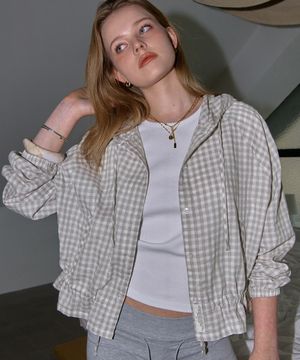 신디 후디 크롭 셔츠 자켓-그레이