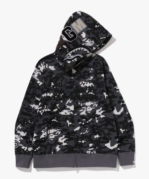 멀티 픽셀 카모 샤크 레귤러 핏 풀 집 후드(M) BLACK
