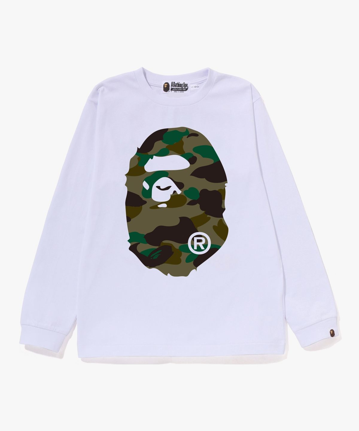 베이프 키즈(BAPE KIDS) 퍼스트 카모 빅 에이프 헤드 롱슬리브 티셔츠(JR) WHITE / GREEN