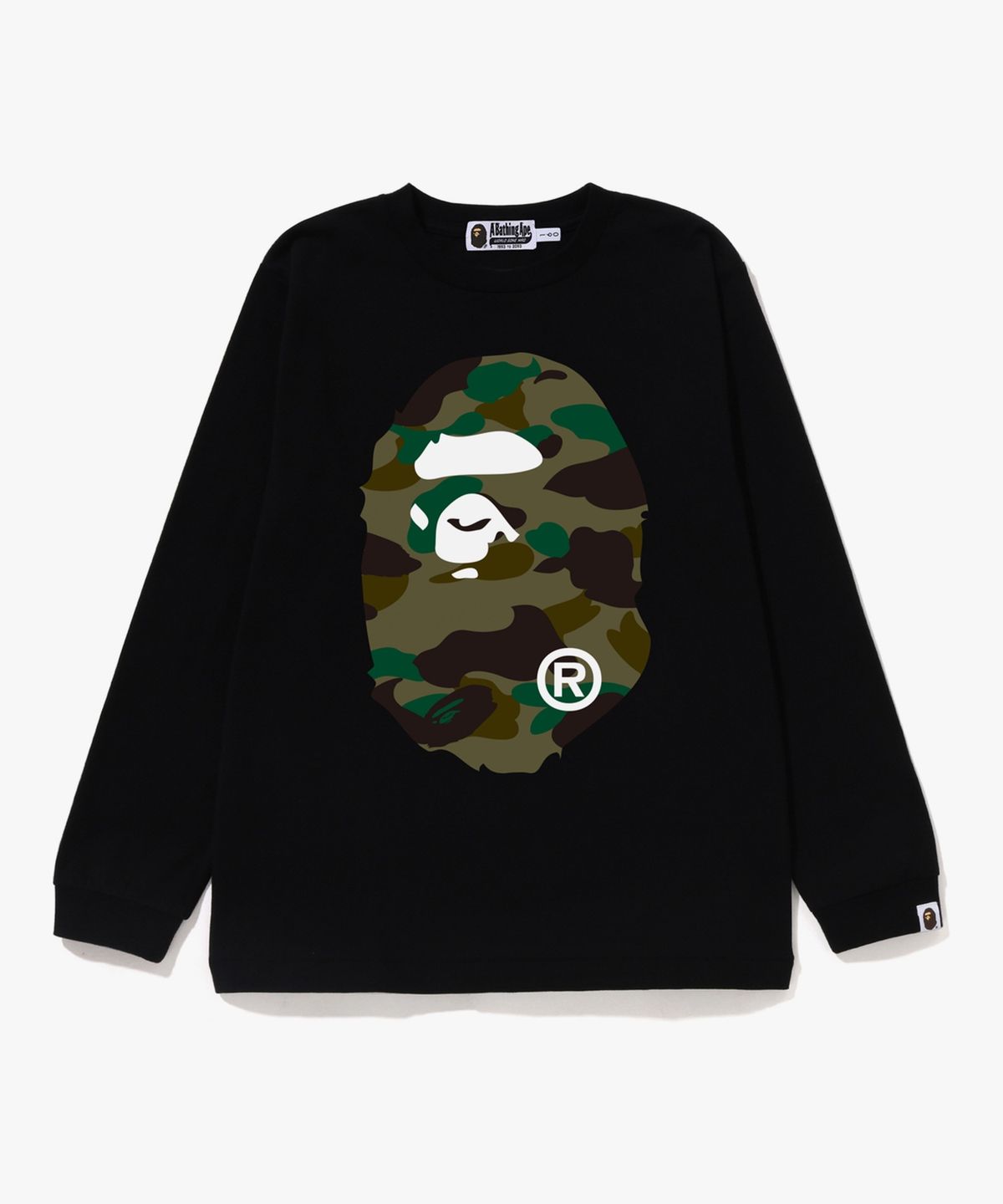 베이프 키즈(BAPE KIDS) 퍼스트 카모 빅 에이프 헤드 롱슬리브 티셔츠(JR) BLACK / GREEN