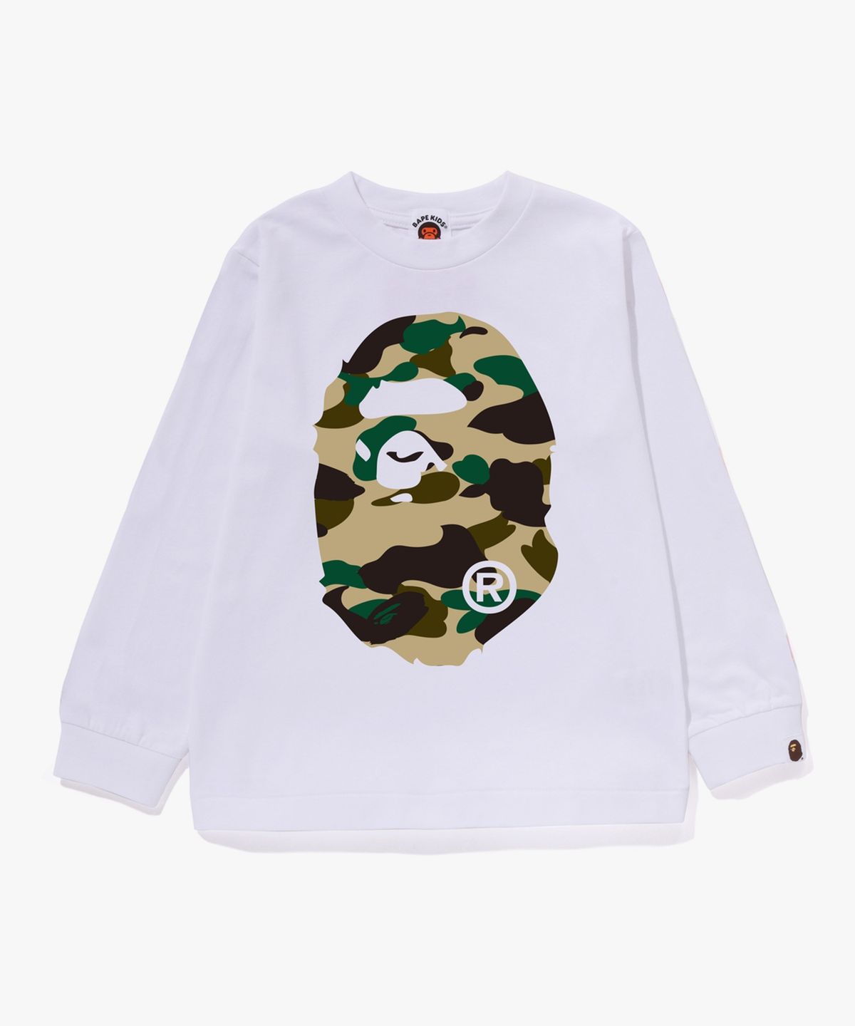 베이프 키즈(BAPE KIDS) 퍼스트 카모 빅 에이프 헤드 롱슬리브 티셔츠(KIDS) WHITE / YELLOW