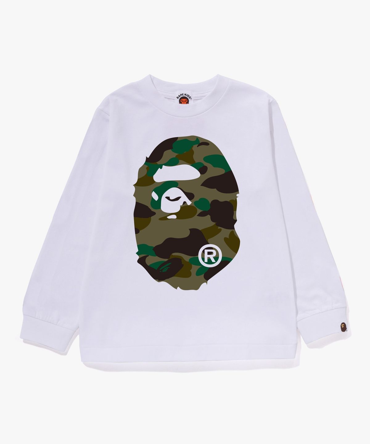 베이프 키즈(BAPE KIDS) 퍼스트 카모 빅 에이프 헤드 롱슬리브 티셔츠(KIDS) WHITE / GREEN