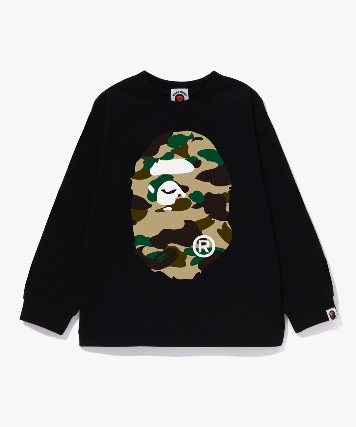 베이프 키즈(BAPE KIDS) 퍼스트 카모 빅 에이프 헤드 롱슬리브 티셔츠(KIDS) BLACK / YELLOW