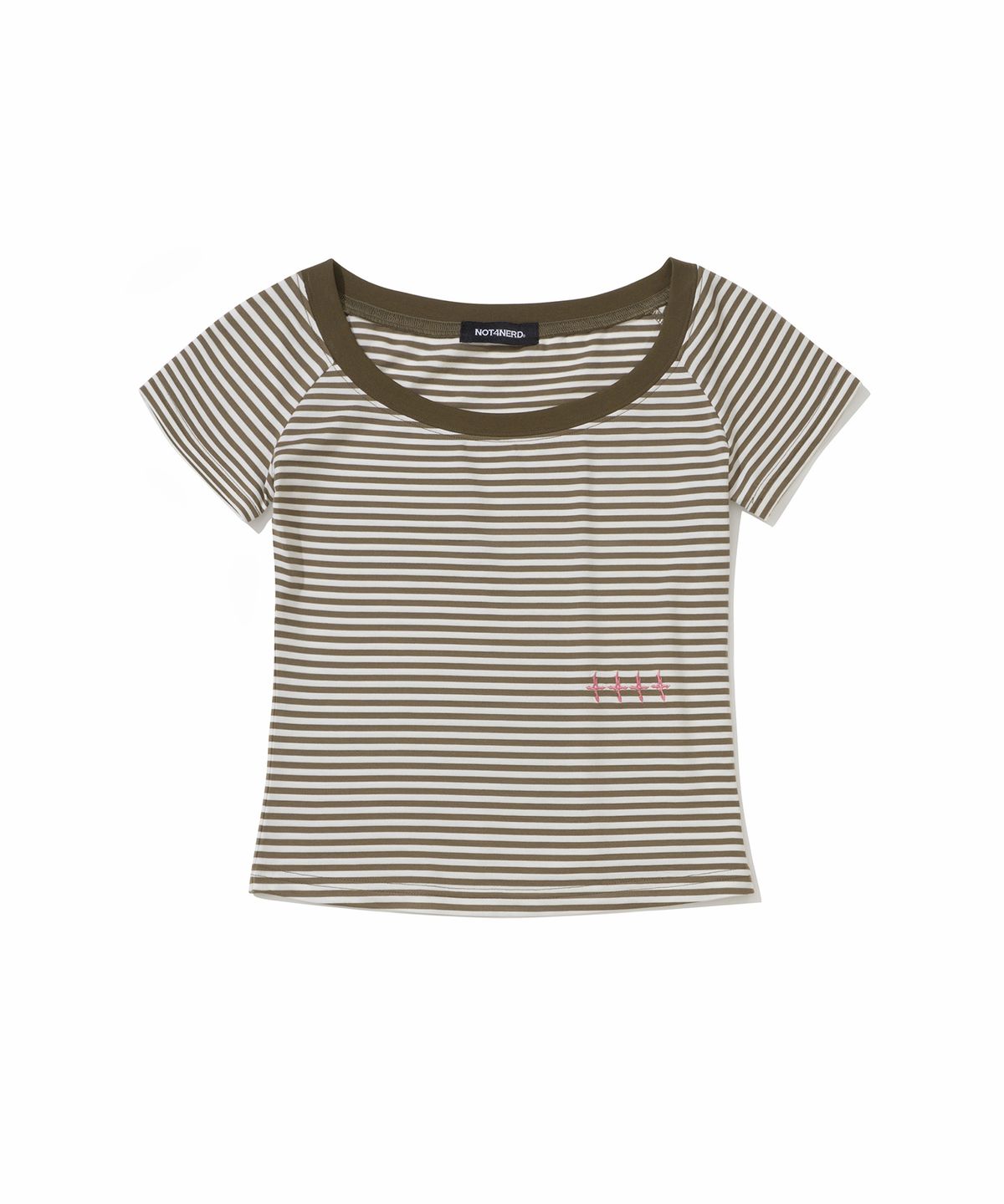 낫포너드(NOT4NERD) W Open Shoulder Stripe T-Shirts - Brown