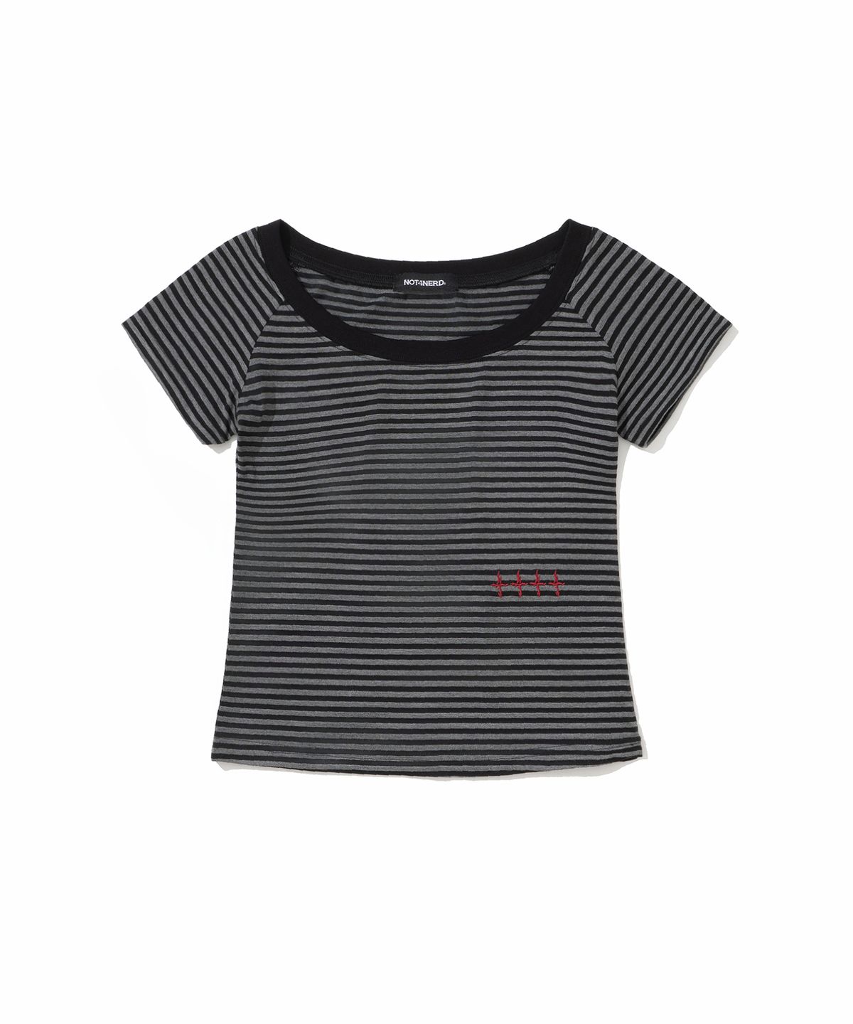 낫포너드(NOT4NERD) W Open Shoulder Stripe T-Shirts - Black