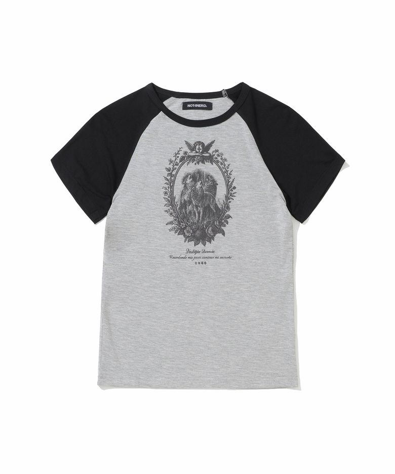 W Howling Wolves Raglan T-Shirts - Grey