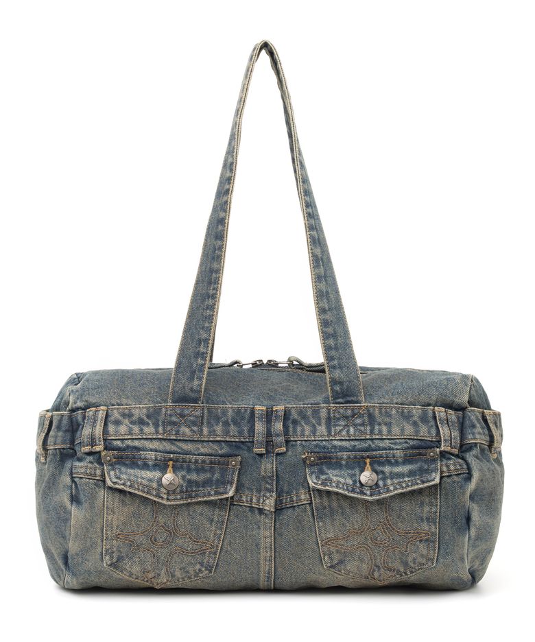 Symbol Stitch Pocket Denim Tote Bag - Deep Blue