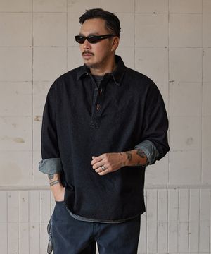 하프 오픈 데님 셔츠 블랙