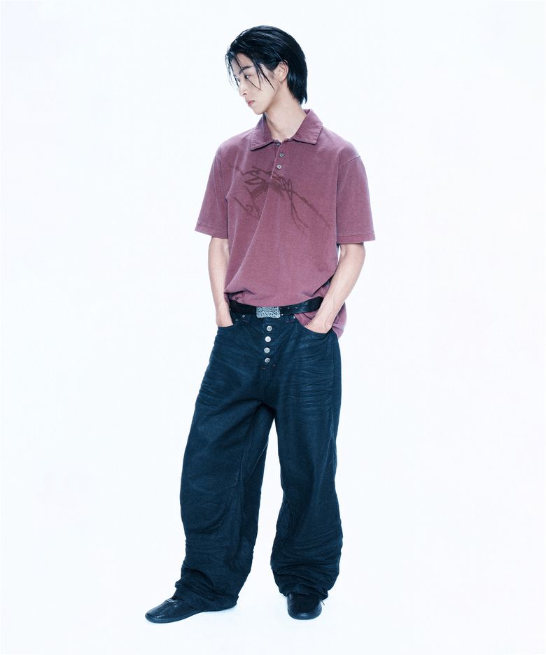 Press Crease Coated Denim Pants (Black)