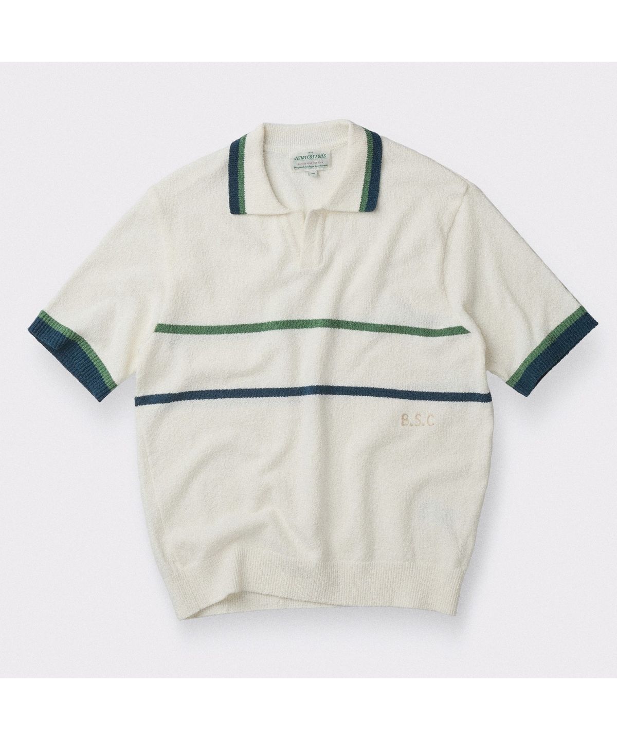 헨리코튼(HENRY COTTONS) [British Sporting Club] Stripe Short-Sleeves Open-Polo Knit ABWAM26761WHX