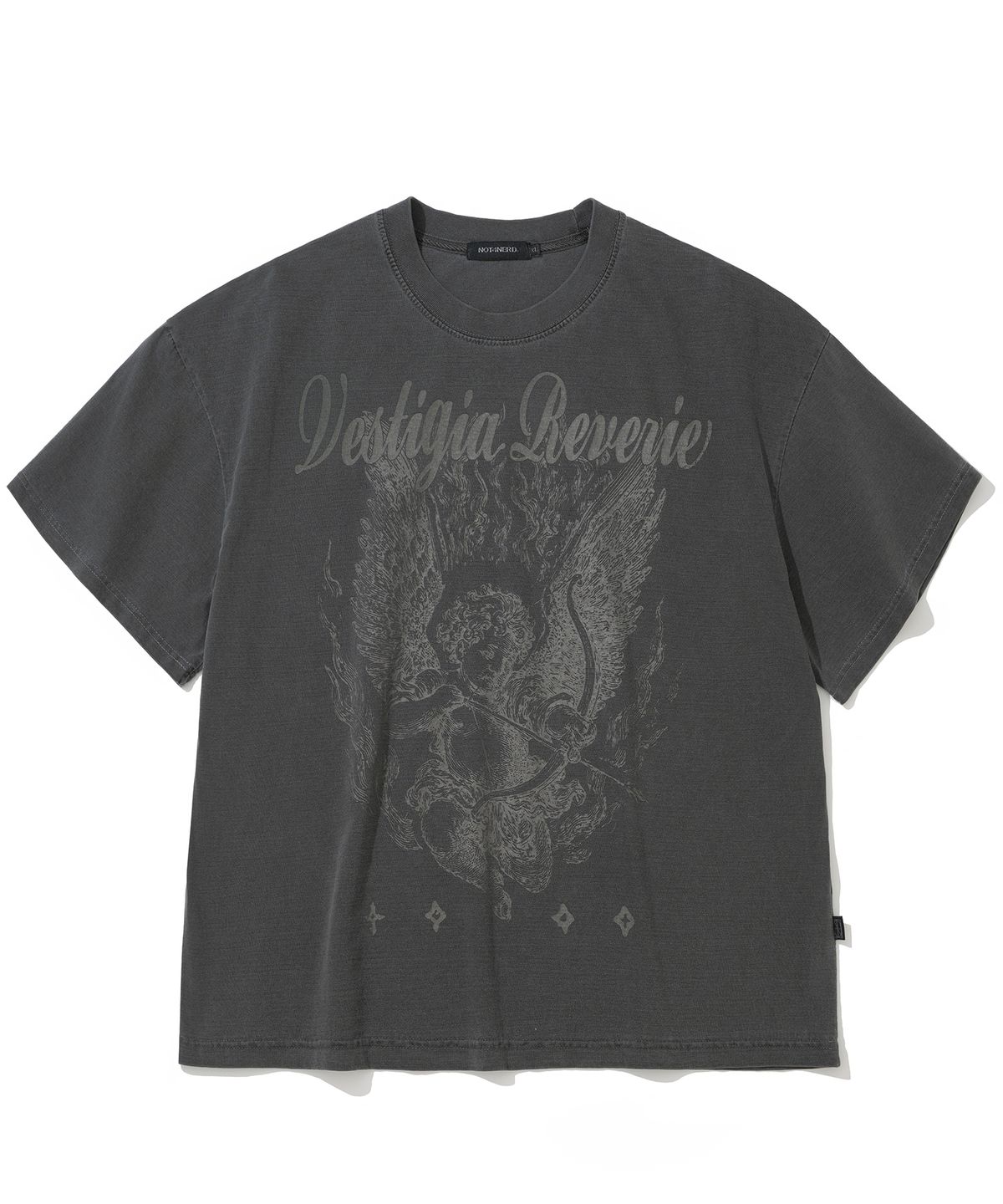 낫포너드(NOT4NERD) Ignited Angel Pigment Loose Cropped T-Shirts - Charcoal