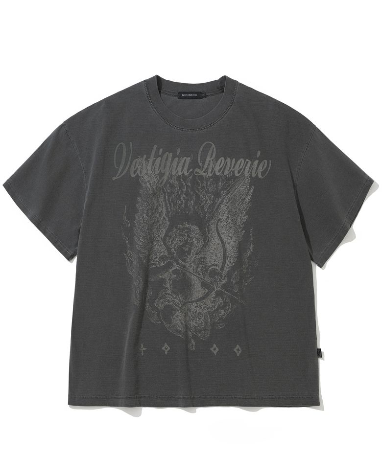 Ignited Angel Pigment Loose Cropped T-Shirts - Charcoal