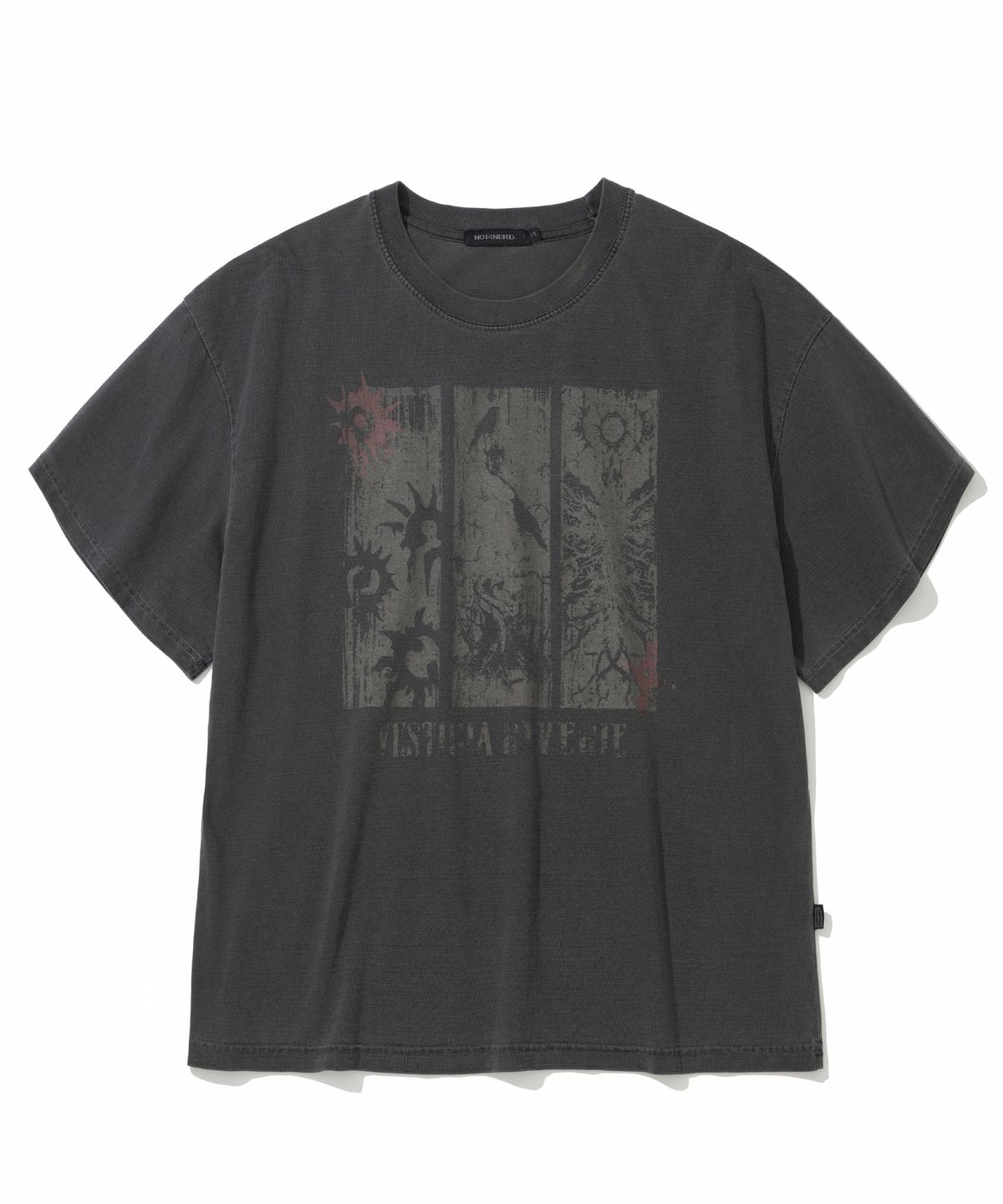 낫포너드(NOT4NERD) Omens Pigment Loose Cropped T-Shirts - Charcoal