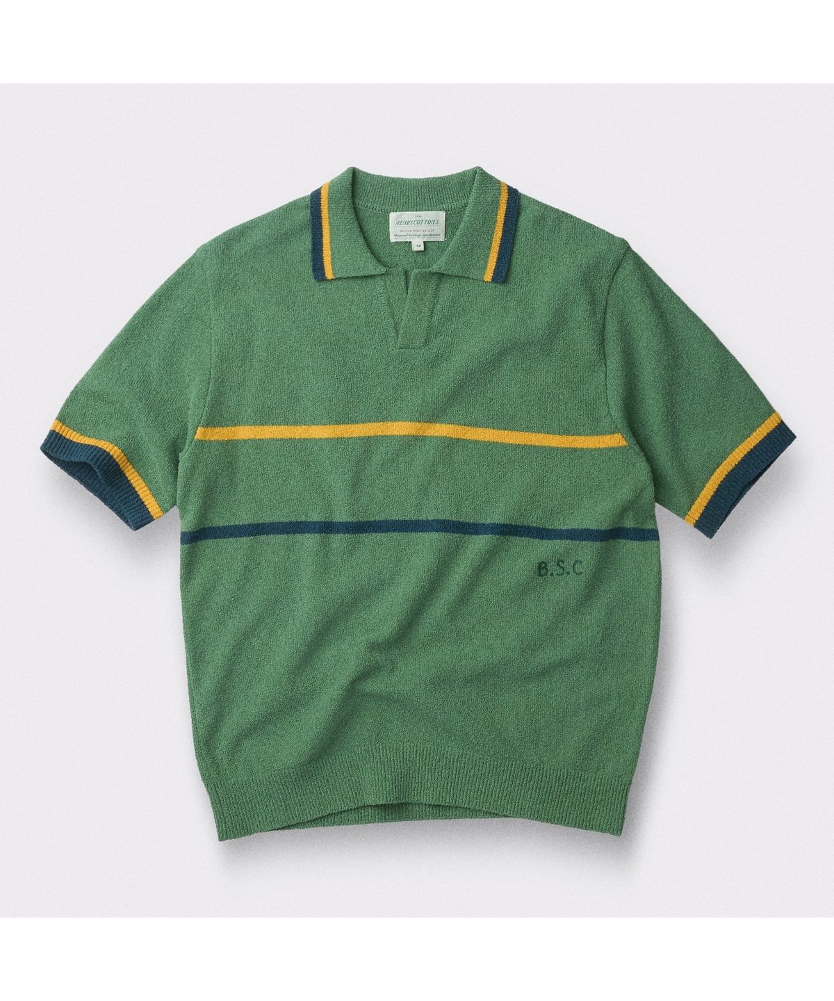 헨리코튼(HENRY COTTONS) [British Sporting Club] Stripe Short-Sleeves Open-Polo Knit ABWAM26761GRX