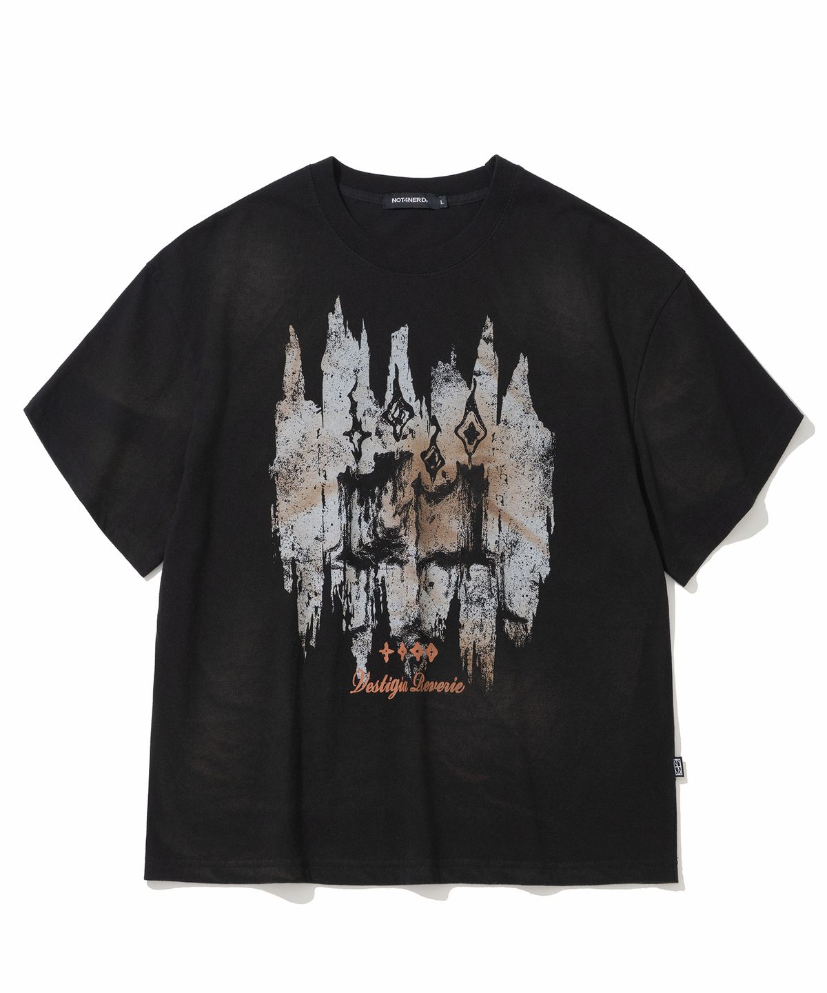 낫포너드(NOT4NERD) Candle Residue Oil Washed Loose Cropped T-Shirts - Black