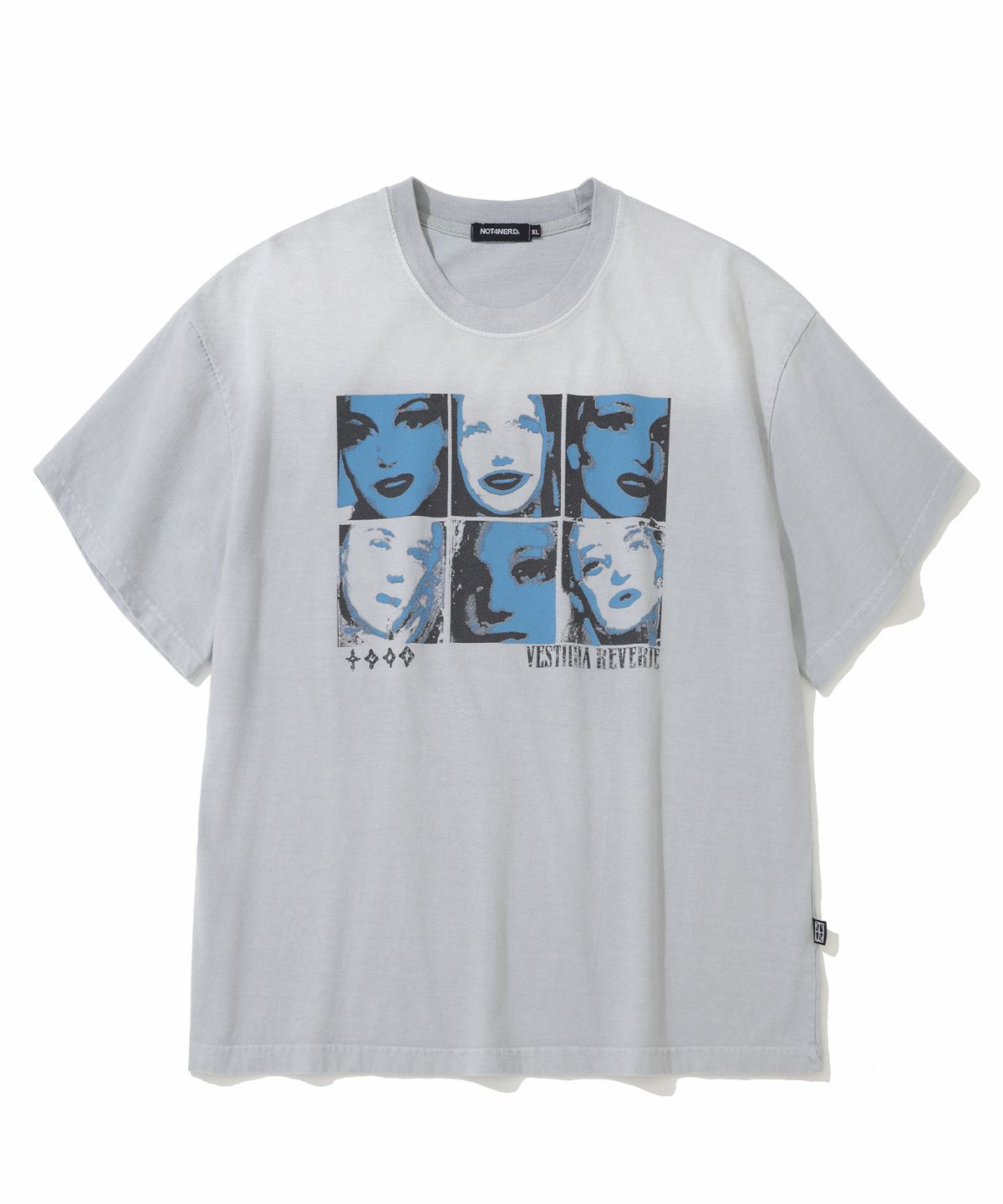 낫포너드(NOT4NERD) Divided Portrait Bleach Washed Loose Cropped T-Shirts - Light Grey