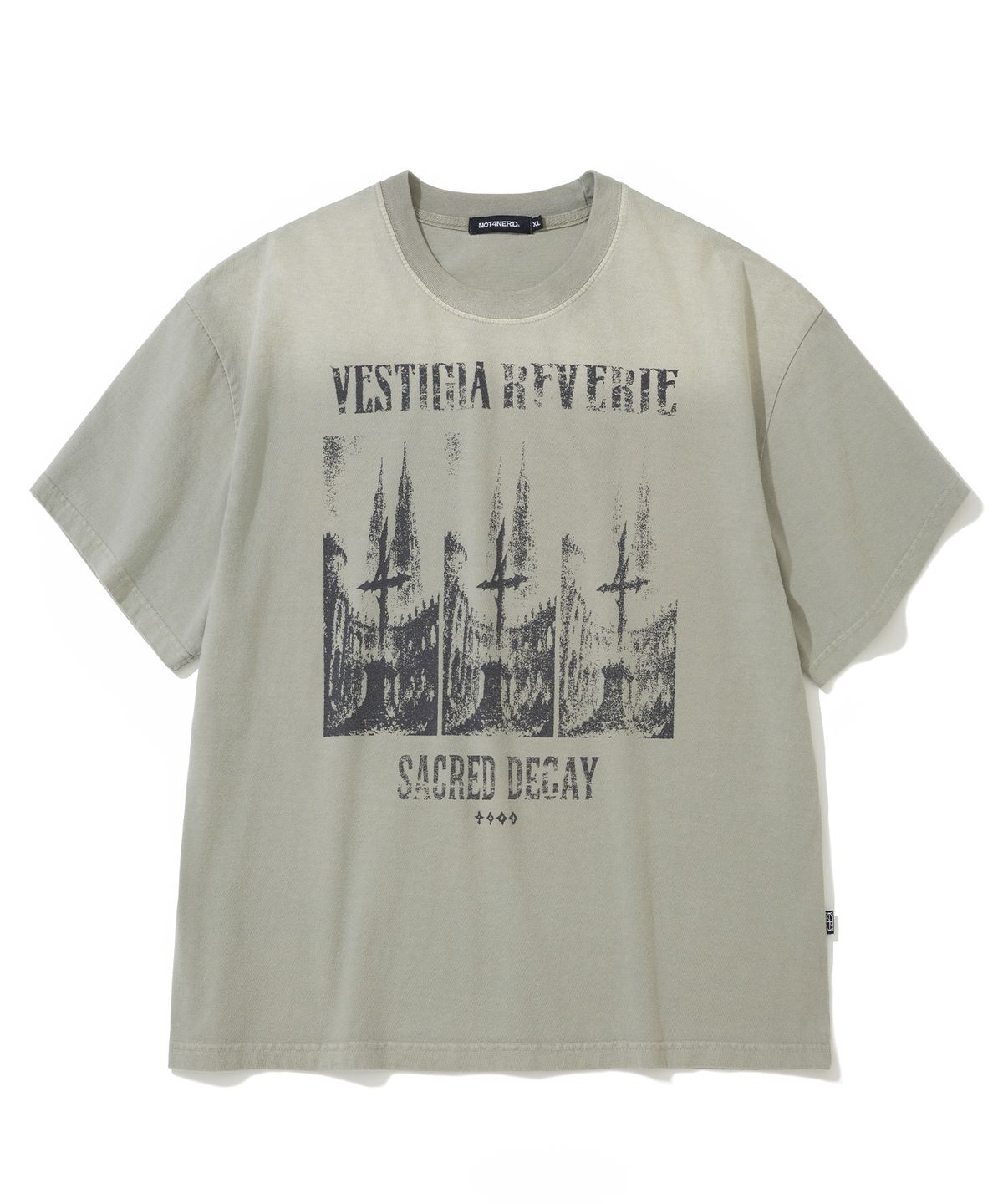 낫포너드(NOT4NERD) Triple Sanctuary Bleach Washed Loose Cropped T-Shirts - Beige