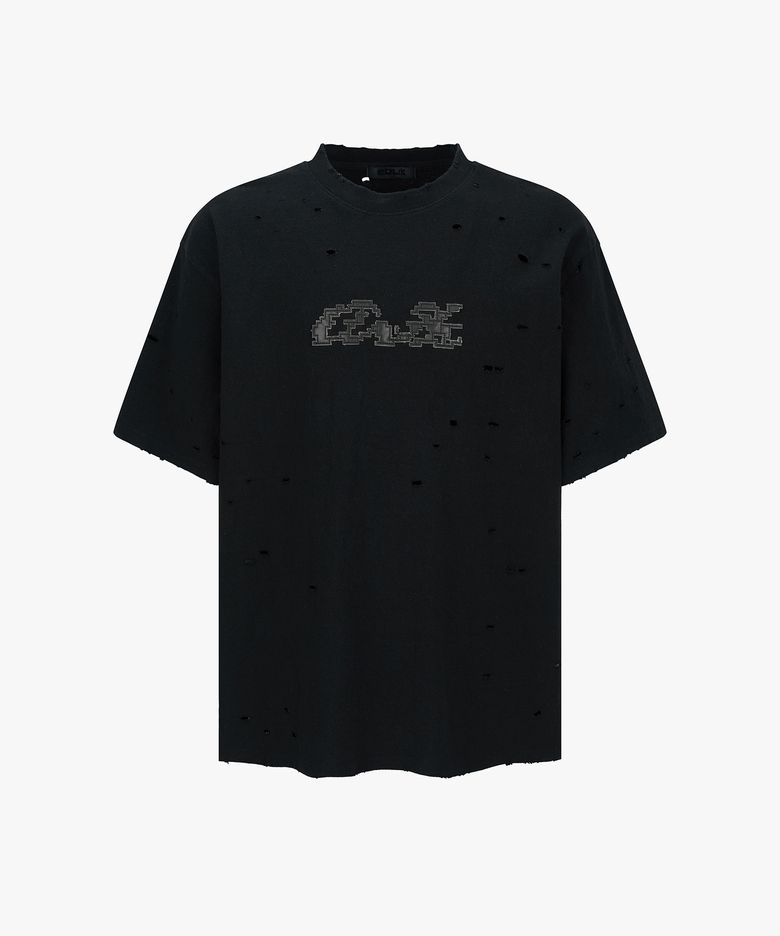 Hole Leather Pixel Logo T-Shirt (Black)