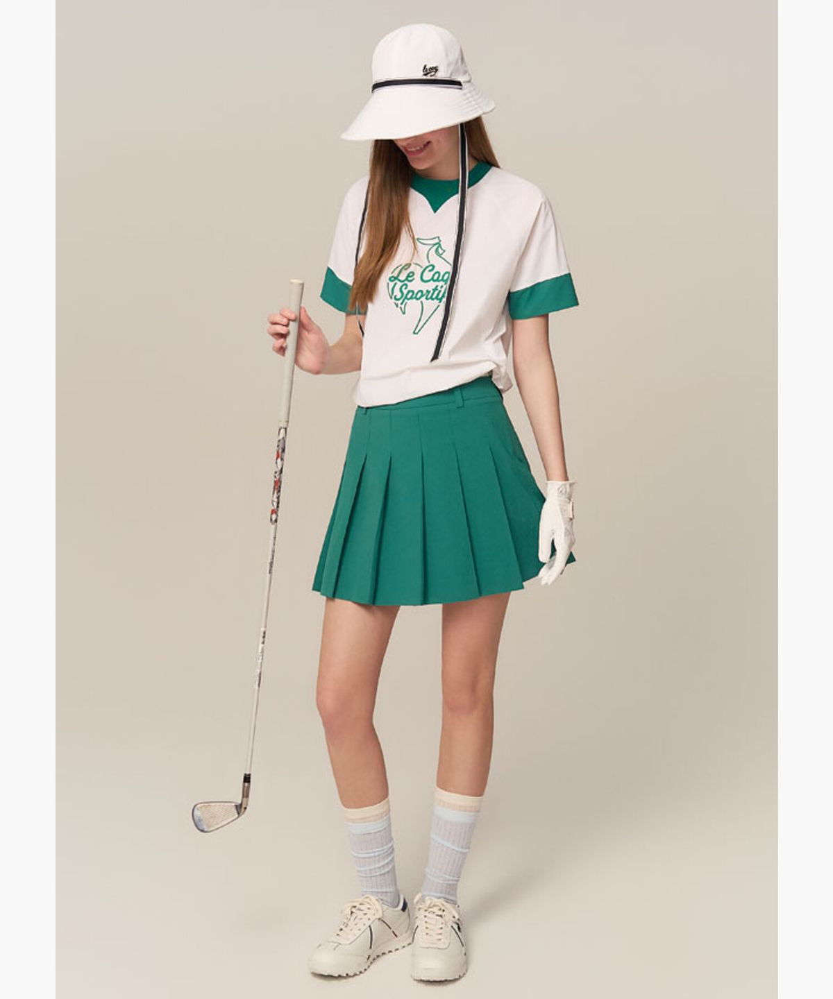 르꼬끄 골프(LECOQ GOLF) 여성 밴딩 스트레치 플리츠 스커트 _GREN GR222LSK42