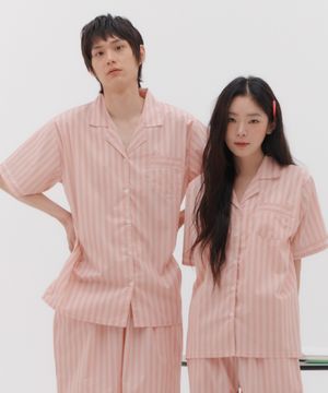 [2SET] 타이드리듬 글로시피치 반팔 + 긴바지 잠옷 세트