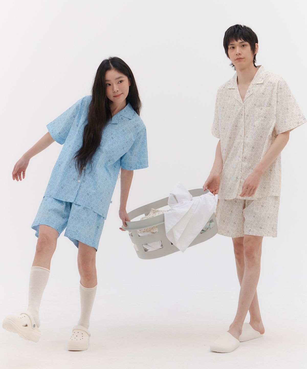 오프아워(OFFHOUR) [2SET] 드리미두들스 도토리대작전 반팔 잠옷 세트 블루