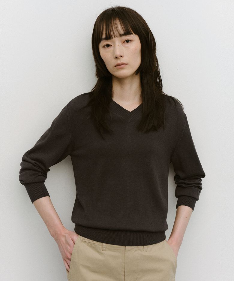 W. Current Silk V-neck Knit (Pewter)