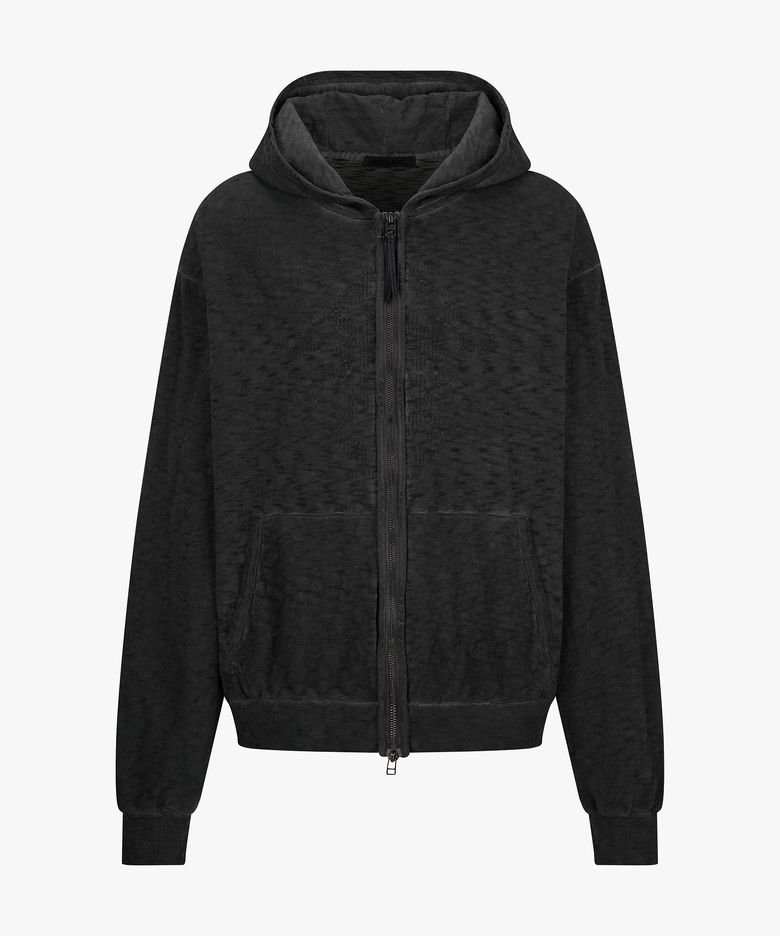 Surface Slub Dyed Exposed-Zip Up Hoodie (Black)
