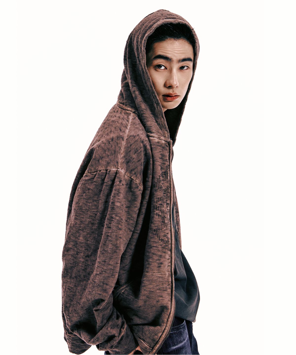 엔드릭스(EDLIX) Surface Slub Dyed Exposed-Zip Up Hoodie (Brown)