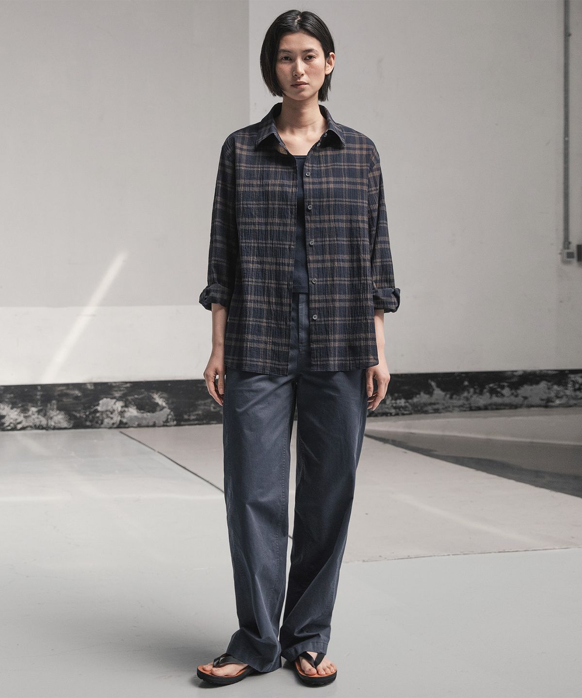 어나더오피스 우먼(ANOTHER OFFICE WOMEN) W. Voile Oversized Shirt (Navy-Check)