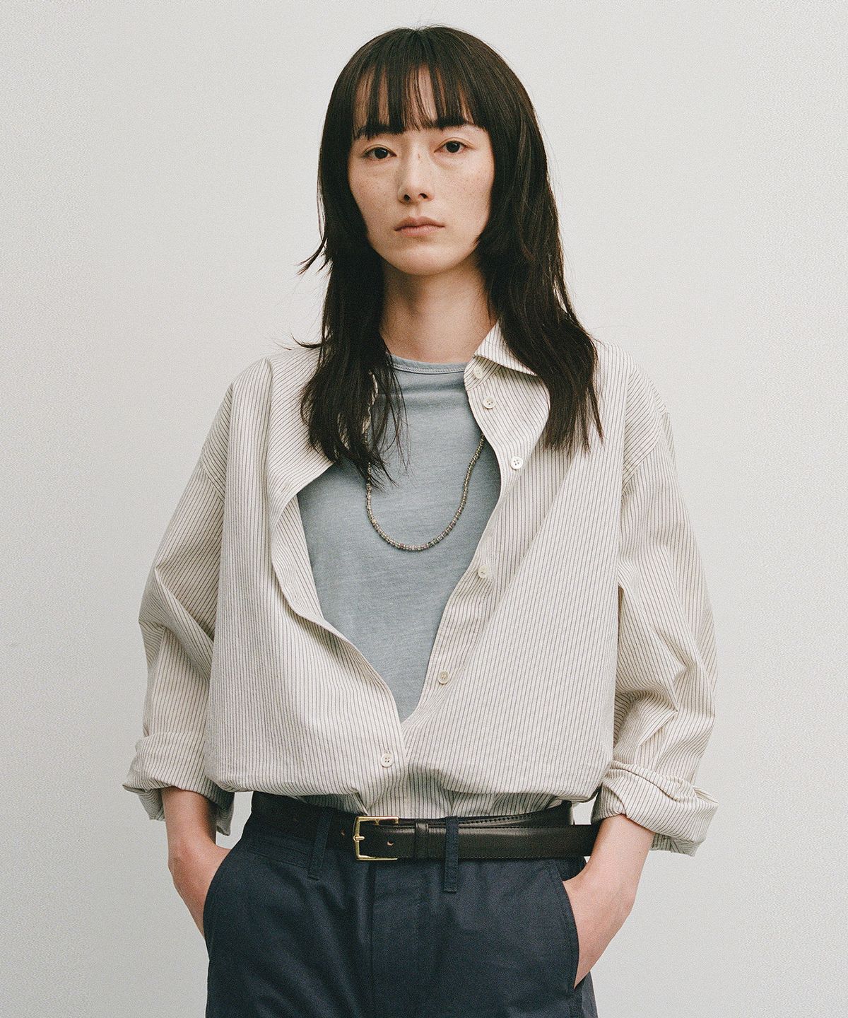 어나더오피스 우먼(ANOTHER OFFICE WOMEN) W. Voile Oversized Shirt (Milk-Stripe)