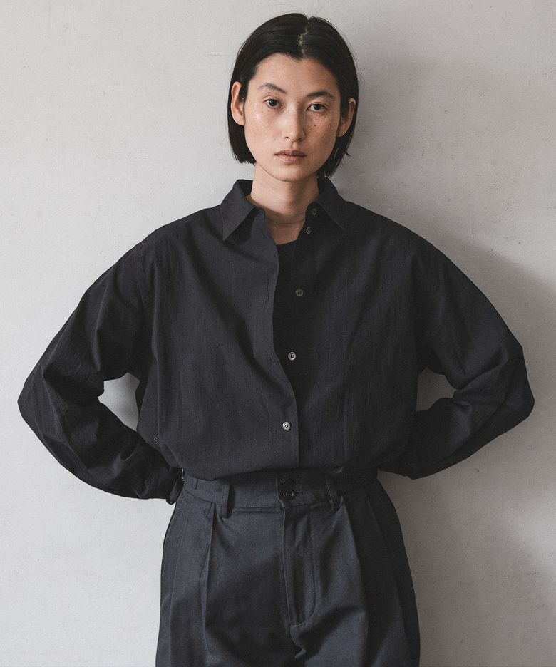W. Voile Oversized Shirt (Black-Stripe)