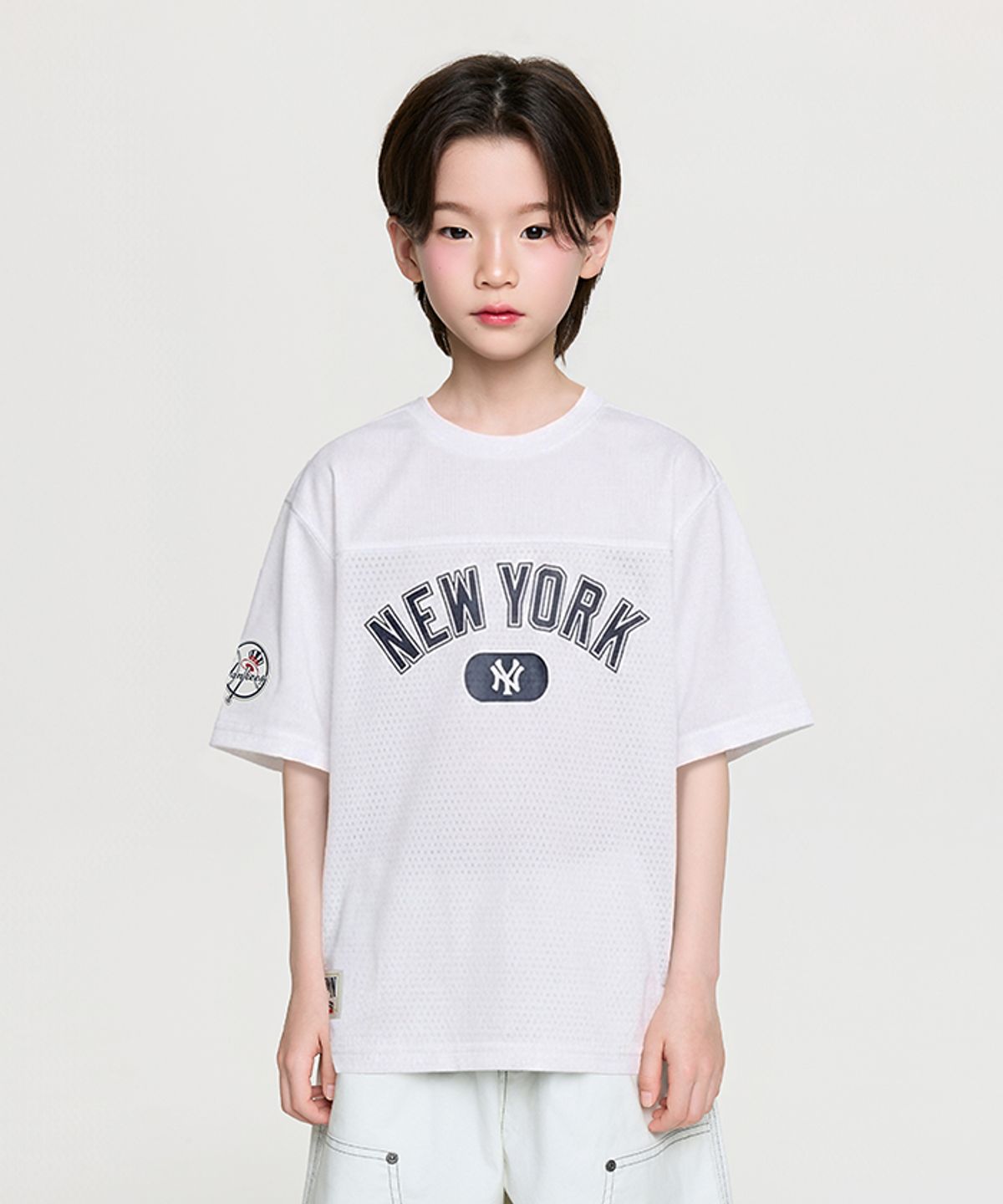 엠엘비 키즈(MLB KIDS) 스트릿 베이직 메쉬 레터링 티셔츠 NY (White)