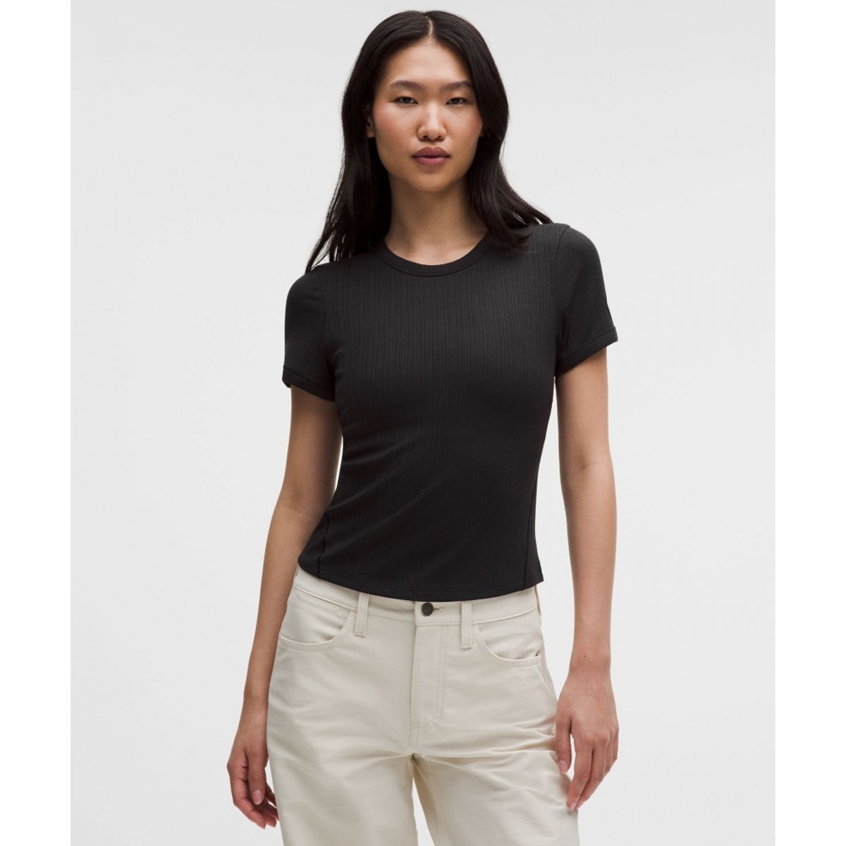 룰루레몬(LULULEMON) 홀드 타이트 마이크로 립 스트레이트 헴 티셔츠  BLK