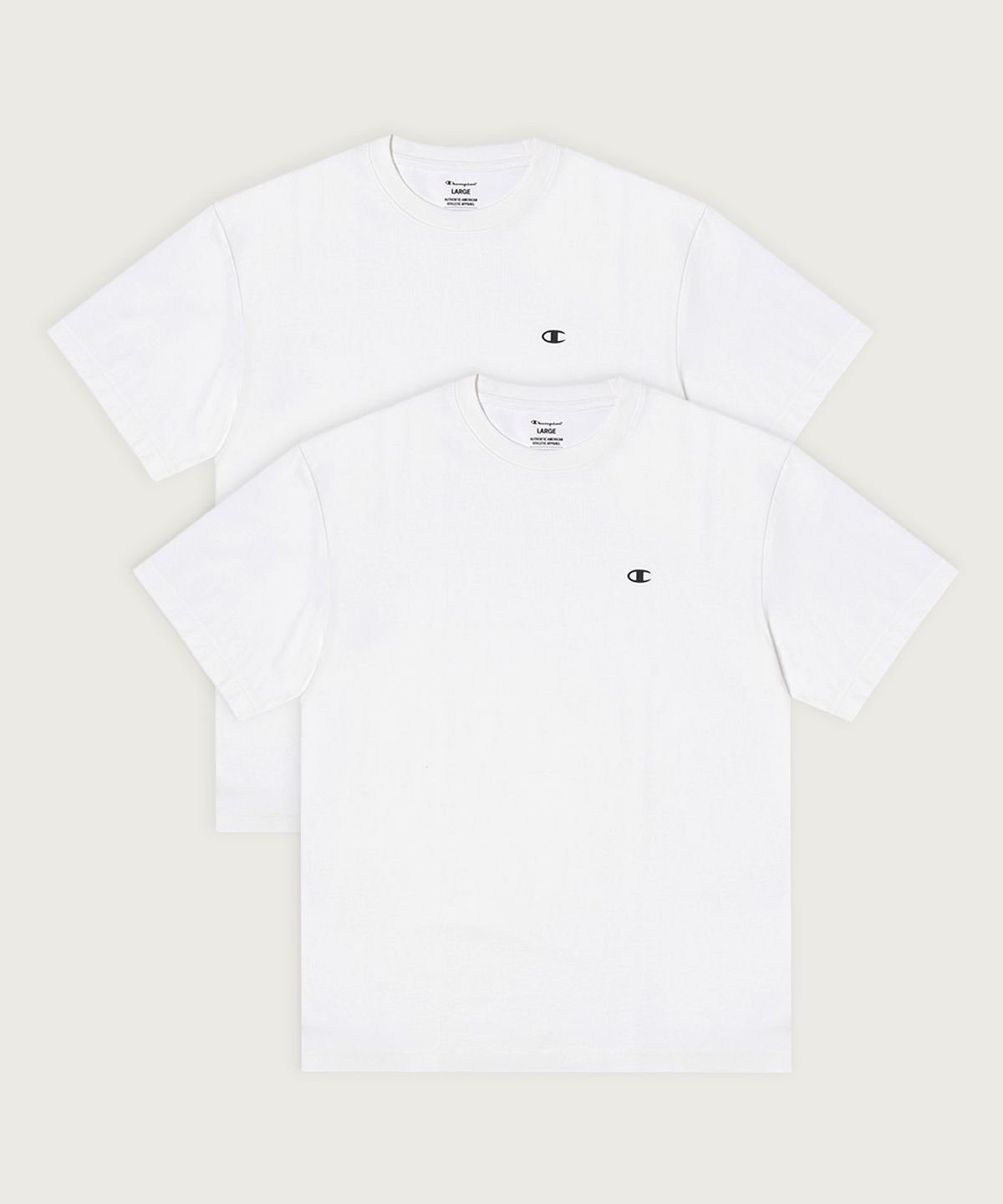 챔피온(CHAMPION) [2pack] 릴렉스핏 크루넥 쿨 티셔츠 White/White