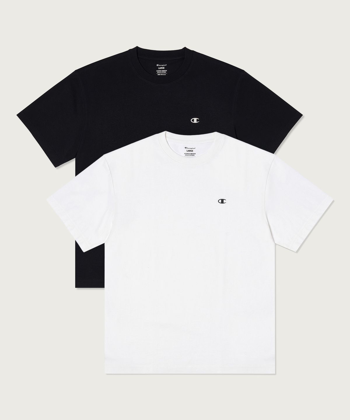 챔피온(CHAMPION) [2pack] 릴렉스핏 크루넥 쿨 티셔츠 White/Black