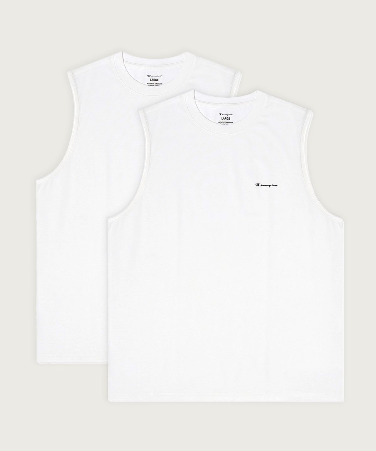 챔피온(CHAMPION) [2pack] 릴렉스핏 크루넥 쿨 슬리브리스 White/White