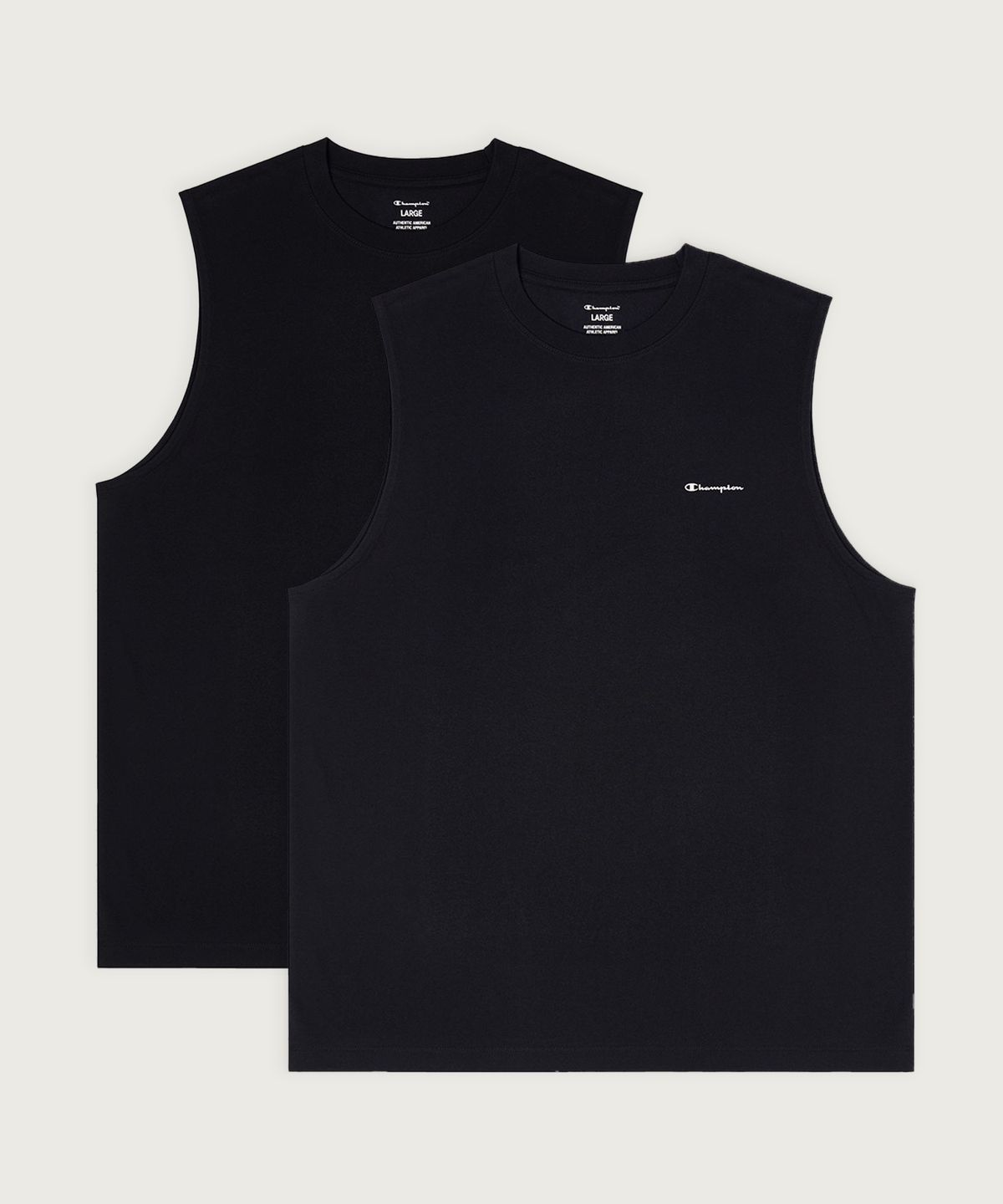 챔피온(CHAMPION) [2pack] 릴렉스핏 크루넥 쿨 슬리브리스 Black/Black