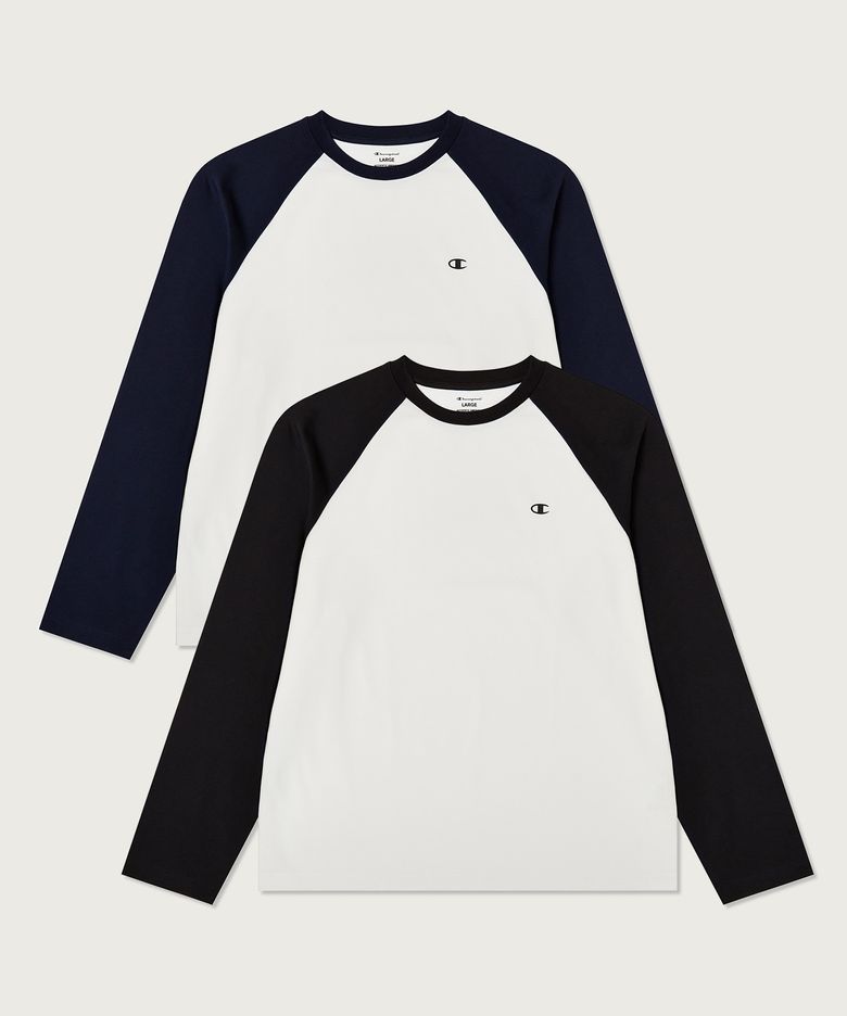 [2pack] 릴렉스핏 크루넥 래글런 롱슬리브 티셔츠 Black/Navy