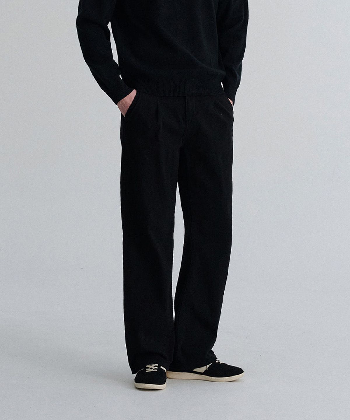 크레드먼스(CREEDMENS) 원턱 세미 와이드 치노 팬츠 (Black)