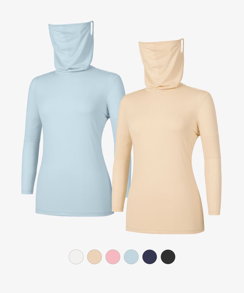 [2PACK] 여성 쿨쉴드 메쉬 마스크넥 핑거홀 티셔츠 6 Colors